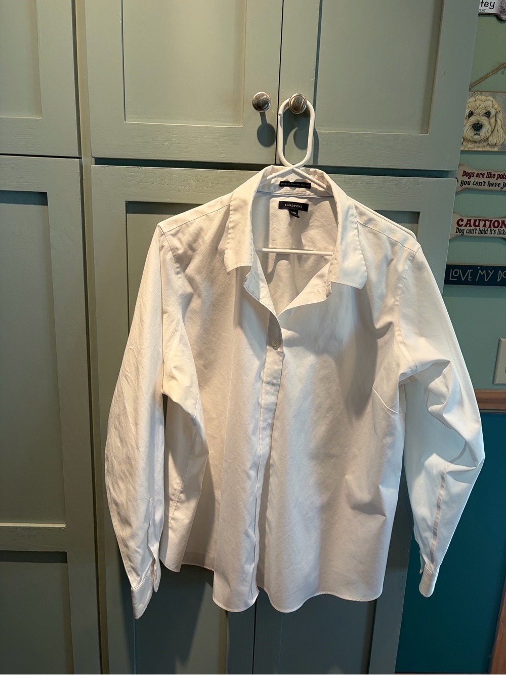 Lands' End White Classic Button-Up Shirt